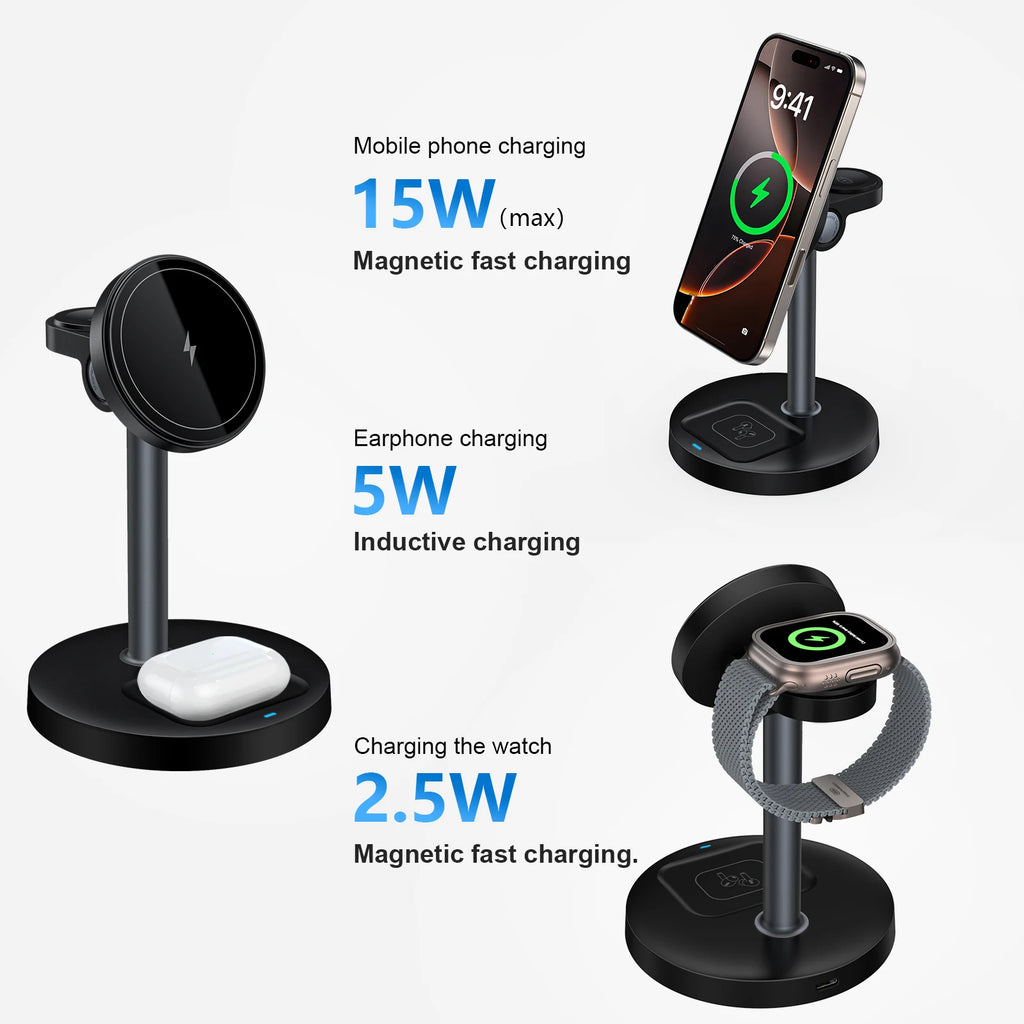 Ampovo magnetic charging station for iPhone, Apple Watch, and AirPods