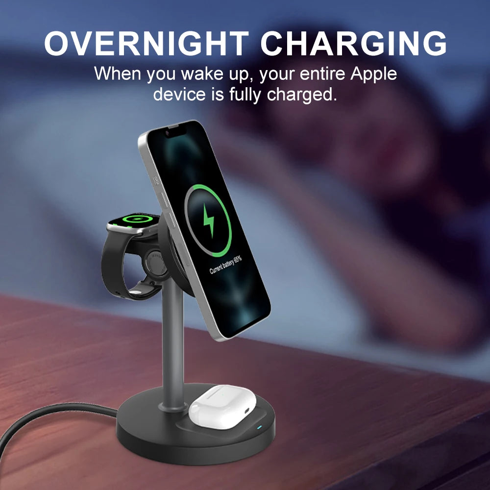 Ampovo 3-in-1 magnetic charging station close-up